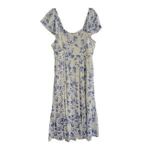 FORBIDDEN SOCIETY Women Maxi Dress Floral Ruffle Sleeves Sz 1X Blue Ivory 24-9